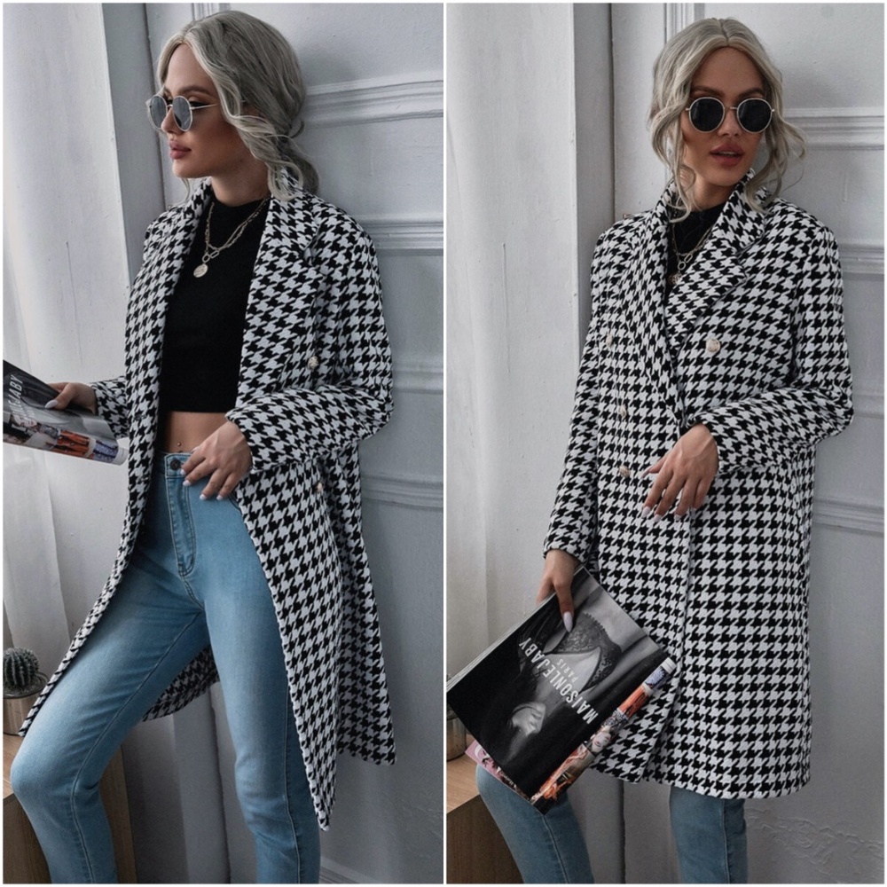 houndstooth tweed double breast button Jacket - Picture 1 of 4